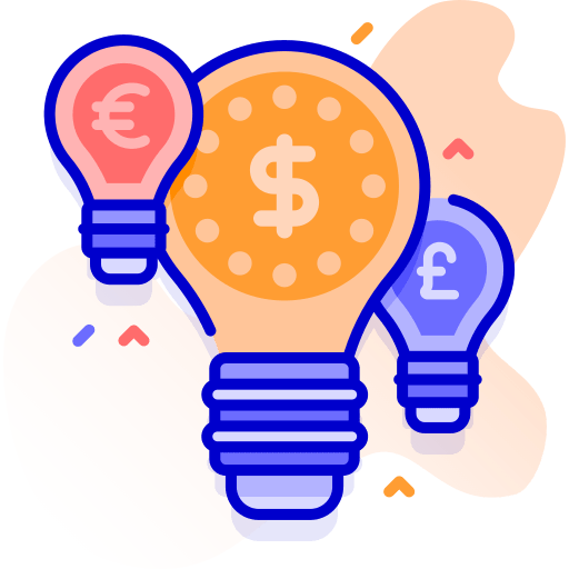 An illustration showing currency codes in lightbulbs